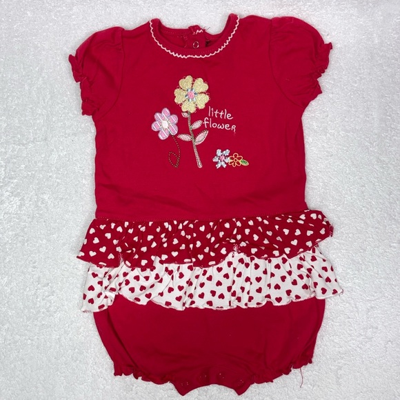 Okie dokie dark pink floral hearts ruffle summer romper 18m Euc - Picture 1 of 6